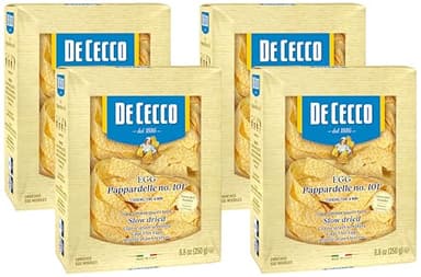 De Cecco Egg Pappardelle No. 101 Pasta, 8.8 Oz, Authentic, Slow Dried, Made with Cage Free Eggs & Durum Wheat, Versatile Pasta for Sauces & Recipes, Made in Italy (Pack of 4)