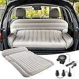 KMZ SUV Air Mattress Thickened Double Flocking Camping Mattress Upgraded Portable Sleeping Car pad Comfortable Inflatable Travel Bed with External Pump and 2 Pillows（Off-White and Light Gray）