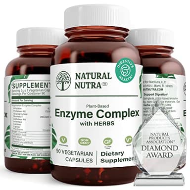 Natural Nutra Plant Based Digestive Enzyme Complex with Herbs, Better Digestion and Improve Nutritional Absorption, Provides Natural Gas Comfort, Helps Prevent Bloating, 90 Vegan Capsules