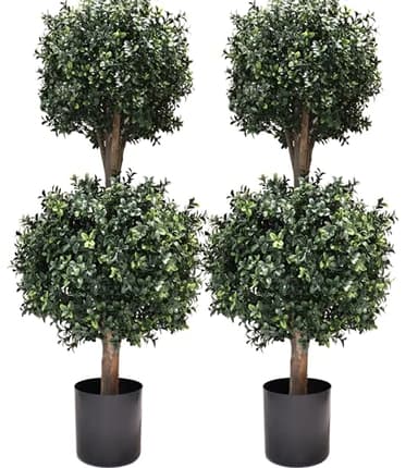 BLONYUVC 4Ft Artificial Boxwood Double Ball Topiary Trees,2PACK Faux Topiaries Tree Store Garden Indoor&Outdoor for Porch Home Decor