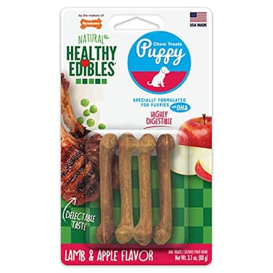 Nylabone Healthy Edibles Natural Puppy Chews Long Lasting Treats for Puppies, Lamb & Apple Flavor, X-Small/Petite (4 Count)