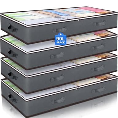 Budding Joy 90L Under Bed Storage Containers, Closet Organizers and Storage Bins, Foldable Underbed Storage Bags for Linen Sheets, Blanket, Clothing, Comforter, Sweaters, Pillows, Wrapping Paper, Grey