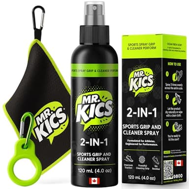 MR. KICS Basketball Shoe Grip Spray - Anti Slip Traction for Court Shoes, Shoe Grip Enhancer - 2-in-1 Cleaner with Microfiber Towel, Backpack Clip - Volleyball, Pickleball, Tennis, Badminton