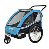 Veelar Bike Trailer & Stroller 2 in 1 Double Seat for Toddlers, Kids, Child Bicycle Carrier Jogger (Blue/Black)