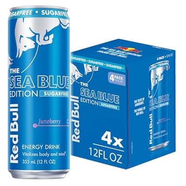 Red Bull Sea Blue Edition Sugar-Free Energy Drink, Juneberry, with 80mg Caffeine plus Taurine & B Vitamins, 12 Fl Oz, Pack of 4 Cans
