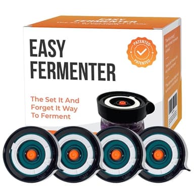 Easy Fermenter Fermentation Lids Kit, Mason Jar Airlock Lid, Fermenting Lids for Wide Mouth Mason Jars, Kimchi, Pickle, and Sauerkraut Fermentation, Pack of 4