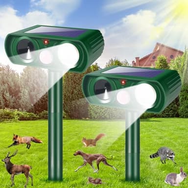 2 Pack 2026 Solar Ultrasonic Animal Repellent Outdoor IP65 Waterproof Motion Activated Cat Deterrent & Deer Repellent Devices Ultrasonic Pest Repeller for Raccoon, Squirrel, Rabbit, Dog, Skunk, Rodent