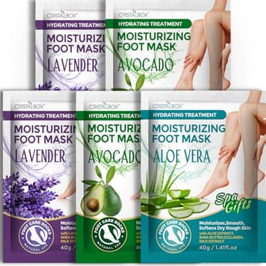 Moisturizing Foot Mask 5 Pack,Hydrating Foot Masks for Dry Cracked Feet,Moisturizing Socks Dry Skin Moisturizer for Soft and Smooth Touch Feet,Foot Care Spa Gifts for Women Men Valentines Gifts