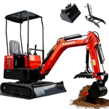 Aoururl 1.4 Ton Mini Excavator, EPA Certified Compact Excavator with 13.5HP Gasoline Engine, Hydraulic Control, Quick Coupler, Unloading Service, Mini Backhoe for Garden, Farm, Trenching, Landscaping