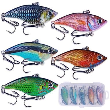 LURESMEOW Lipless Crankbait, Rattle Trap Fishing Lures for Freshwater Saltwater, Lipless Crankbaits for Bass Fishing Lure Set for Bass Trout Walleye Redfish Pike, 5pcs with Box…