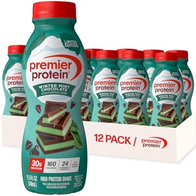 Premier Protein Shake, Limited Edition, Winter Mint Chocolate, 30g Protein, No Added Sugar, 24 Vitamins & Minerals to Support Immune Health, 11.5 fl oz, 12 Pack