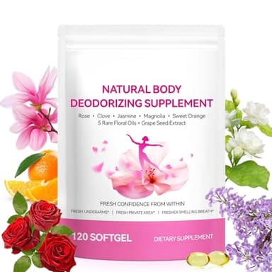 Body Deodorizing Supplement for Women – Body Odor Eliminator for Women & Internal Deodorant Pills for Daily Freshness Support with 5-Flower Essential Oil Blend – Grapeseed Oil Base, 120 Softgels