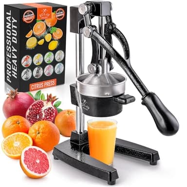 Zulay Kitchen Cast Iron Juicer - Easy-to-Clean Heavy-Duty Manual Juicer, Professional Citrus Juicer - Stainless Steel Lemon Squeezer - Manual Citrus Press & Orange Squeezer - Orange Juicer (Black)