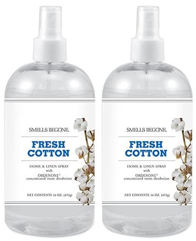 SMELLS BEGONE Air Freshener Home & Linen Spray - 16 oz, Pack of 2 - Odor Eliminator - Made with Essential Oils (Fresh Cotton)