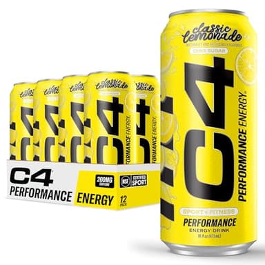 C4 Energy Drink, Lemonade "Limited Edition" Carbonated, Sugar Free Pre Workout Performance Drink with no Artificial Colors or Dyes, 16oz Pack of 12