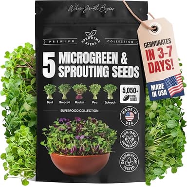 SproutMe Microgreens & Sprouting Seeds Variety Pack – 5 Varieties for Indoor Growing & Hydroponic Garden Use, Non-GMO Heirloom, 5,050+ Seeds for Planting Total – Basil, Broccoli, Radish, Pea & Spinach