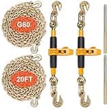 VEVOR Ratchet 2PCS 3/8"-1/2" Heavy Duty, G80 12000 lbs Secure Load Limit, Labor-Saving Anti-Skid Handle, Tie Down Hauling Chain Binders for Flatbed Truck Trailer, Yellow