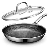 Non Stick Frying Pans,Hybrid 12 inch Frying Pans Nonstick with Lid,PFOA Free Cookware,non stick Stainless Steel Skillets,Dishwasher and Oven Safe, Works on Induction,Ceramic and Gas Cooktops