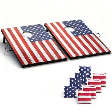 Cornhole Outdoor Games Set - Flag Cornhole Boards Design with 8 Cornhole Bags and Carry Handle - Great for Yard Outdoor Game Events - Choose Your Set