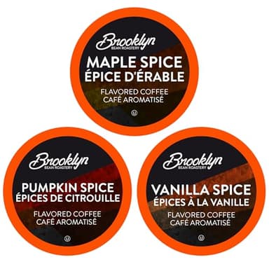 Brooklyn Beans Roastery Coffee Pods, Fall Flavored Variety Pack Sampler (Pumpkin, Maple, Vanilla) - Compatible with Keurig K Cup Brewers Including 2.0 Machines, 40 Count