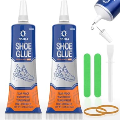 Shoe Glue Sole Repair Kit, 15ML x2 Heavy Duty Shoe Adhesive, Waterproof, Flexible, Clear-Drying for Sneakers, Boots, Leather, Rubber, Canvas and More - Dries Within 24 Hrs
