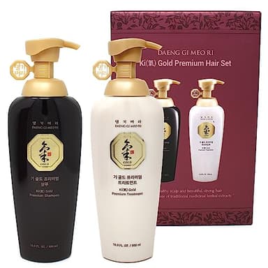 Daeng Gi Meo Ri- Ki Gold Premium Shampoo + Treatment Set, Promoting Hair Growth, Effectively Moisture to Dry and Rough Hair, No Artificial Color, 500ml
