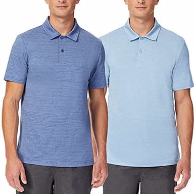 32 Degrees Cool Men's 2 Piece Short Sleeve Performance Polos (Bold Blue Haze SD/Heather Powder Blue, Large)