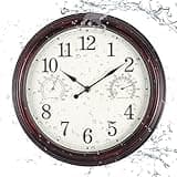 Vigorwise 12 inch Outdoor Wall Clock, Plastic Waterproof Outdoor Clock with Temperature & Humidity, Water Resistant Wall Clock for Patio Garden, Dark Brown