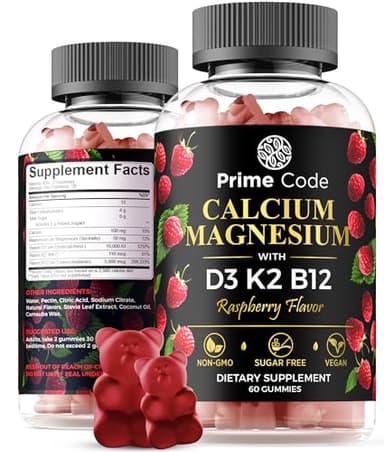 [ 𝟓 𝐢𝐧 𝟏] Calcium Gummies for Women & Men with Magnesium Vitamin B12 Vitamin K2 & Vitamin D3 | Calcium Supplement for Adults 100mg, Magnesium Supplement for Adults 50mg | Vegan | Non-GMO