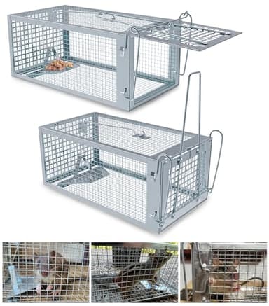 2 Packs Humane Rat Trap Outdoor, Wanqueen Humane Mouse Traps Indoor for Home, Small Rodent Chipmunk Trap and Other Live Animal Cage Catch and Release