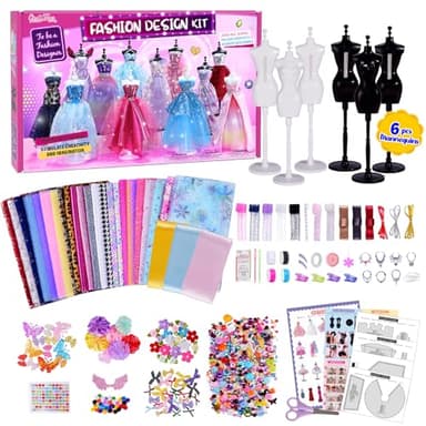 ONE TO FOUR 800+Pcs - Fashion Designer Kit for Girls with 6 Mannequins - Arts and Crafts Kit- Sewing Kit for Kid Ages 8-12 -Girl Gift Age 6 7 8 9 10 11 12-Gifts for Teen Girls