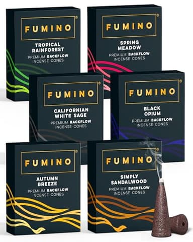 Fumino Fresh Backflow Incense Cones Multipack Essentials Bundle 6 Boxes 90 Pieces Masala Agarbatti Joss Scent Fragrance for Relaxation and Meditation, Home and House Decor Fragrant Scent