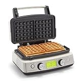 GreenPan Elite 2-Square Belgian & Classic Waffle Iron, Healthy Ceramic Nonstick Aluminum Dishwasher Safe Plates, Adjustable Shade/Crunch Control, Wont Overflow, Easy Cleanup Breakfast, PFAS-Free,White