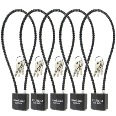 RioRand Keyed Cable Gun Locks Simple Operation 15" Compatible with Pistols, Handguns, Rifles, and Shotguns,Storage for Firearm Locking and Safety 5PCS