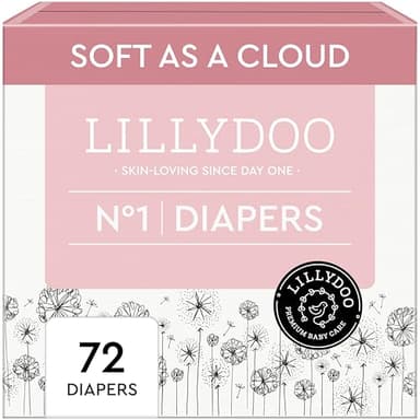 LILLYDOO Baby Diapers - Size 1 (4-11 lbs), Half-Monthly Supply (72 Count), Leak Protection, Skin-Friendly, Ultrasoft, Perfume- & Chlorine-Free, Hypoallergenic, Dermatologist Tested, Oeko-TEX®