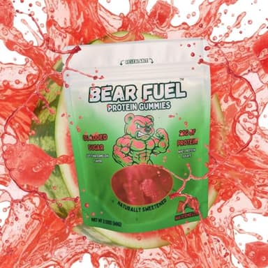 Bear Fuel Protein Gummies – 20g Protein Candy Snack – High Protein, Zero Sugar, Naturally Sweetened Gummy Bears – Fruit Variety (3, Watermelon)