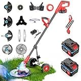 Electric Weed Wacker Cordless, 4 in 1 Lawn Mower Grass Edger with 2 Pcs 3000mAh Batteries Powered & Detachable Wheels, Foldable and Lightweight Grass Trimmer/Brush Cutter, Weed Eater Garden and Yard