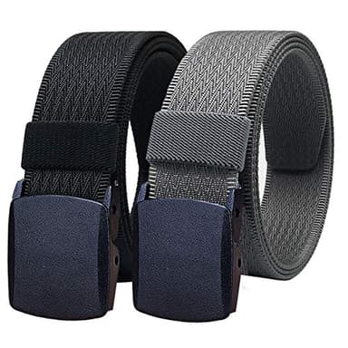 WYuZe Mens Nylon Web Belt No Metal Nickel-Free Lightweight Military Hiking Belt (Black+Gray, waist-below 42")