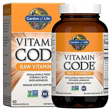 Garden of Life Vitamin Code Raw Vitamin C - 60 Capsules, 500mg Whole Food Vitamin C Capsules + Fruit & Veggie Blend & Probiotics, Supplements for Adults, Vegan, Gluten Free