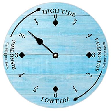 Alioyoit Wooden Tide Clock Blue Wood East Coast Ocean Time Clock Wooden Tidal Clock High and Low Tide Wall Hanging Art Tide Movement Clock for Beach House Cottage Novelty Gift for Dad