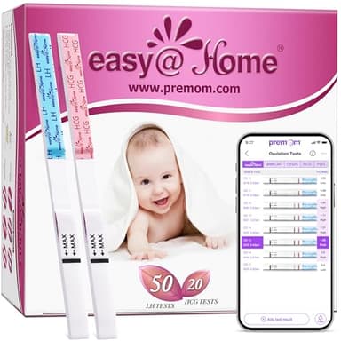 Easy@Home 50 Ovulation Test Strips and 20 Pregnancy Test Strips Combo Kit, (50 LH + 20 HCG)-Package May Vary