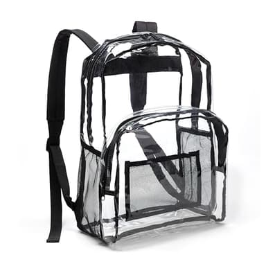 Amazon Basics Transparent School Backpack, With Water-Resistant PVC Plastic Material and Ruggedly Reinforced Shoulder Straps, Clear