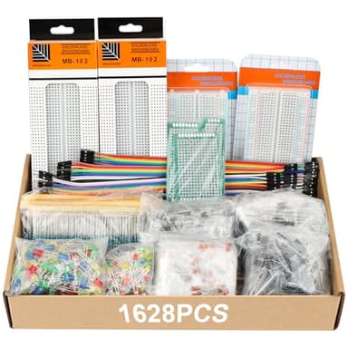 Electronic Component Kit, 1628 Pcs DIY Electronics Kit with LED Diodes, Diodes, Metal Film Resistors, Electrolytic Capacitor, Transistors, Ceramic Capacitors, Dupont Wire, PCB Board, Breadboard