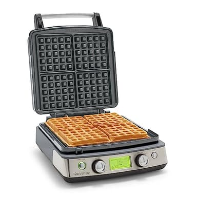 GreenPan Elite 4-Square Belgian & Classic Waffle Maker,Healthy Ceramic Nonstick Dishwasher Safe Plate, Adjustable Shade/Crunch Control, Wont Overflow, Easy Clean, Breakfast,PFAS-Free,Graphite