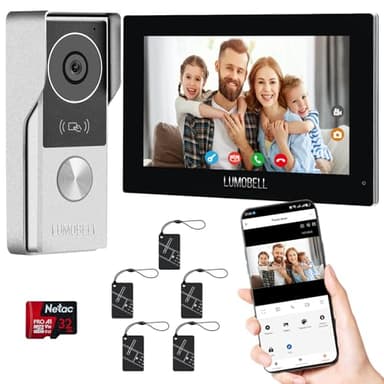2-Wired video intercom system,Video Doorbell Camera with Monitor, 1080P 7-inch Touch Screen, video door phone,Night Vision, 130° Wide Angle, Tuya App Remote Unlock, Waterproof, No Monthly Fees