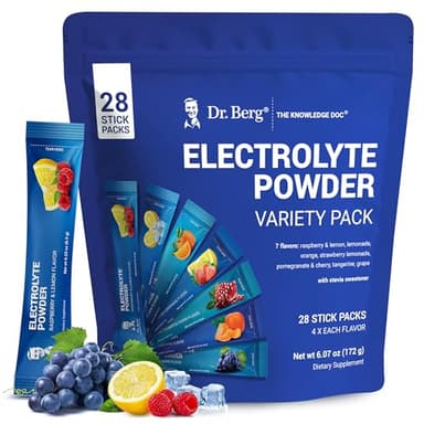 Dr. Berg Sugar Free Electrolyte Powder Packets (Variety Pack) - Daily Electrolyte Drink Mix - 28 Total Hydration Pouches Sugar Free - Keto Electrolytes Powder Packets No Sugar - 7 Delicious Flavors