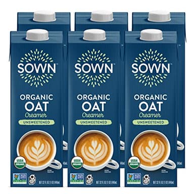 SOWN Organic Oat Creamer Unsweetened - Barista Oat Milk Non Dairy Coffee Creamer - Plant Based, Dairy-Free, Vegan, 0g Added Sugar, Gluten-Free, Non-GMO, Shelf Stable - 32oz (Pack of 6)