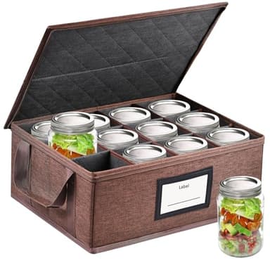 Geliwosy 32 oz Mason Jar Storage Containers - Sturdy Canning Jar Storage Boxes Organizer, Foldable Carrier Bag with Handles and Dividers, Holds 12 Quart Mason Jars, Home Canning Supplies (Quart)