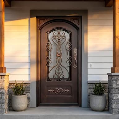 CHETTO C Entry Door Single Exterior Doors Wrought Iron Prehung with Double Glass Rust Red 36" W x 80" H