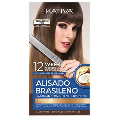 KATIVA Brazilian Keratin Hair Straightening Treatment Brunette, 12 Weeks Smooth Hair at Home, Anti Frizz Smoothing System, Hyaluronic Acid & Argan Oil, Formaldehyde Free